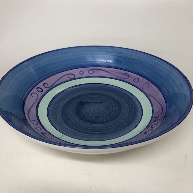 BOWL, Large Blue Painted Striped